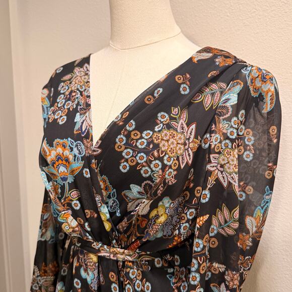 Tommy Hilfiger Long Sheer Sleeves V Neck Floral Maxi Dress 16 Elegant Designer - Picture 4 of 10